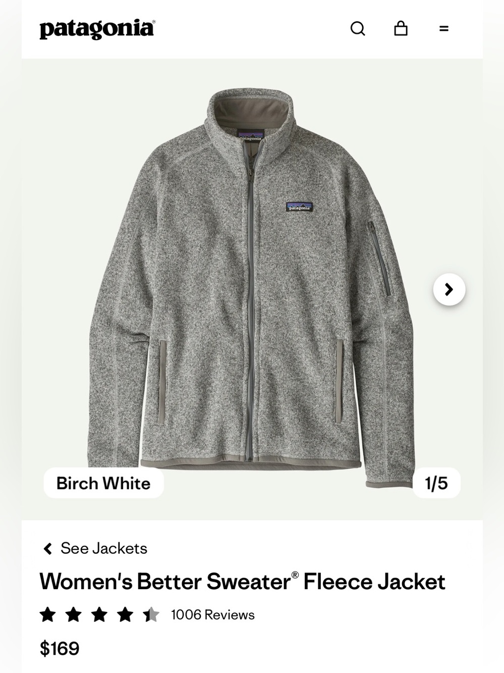 PATAGONIA Small Gray Better Sweater Jacket Original $169